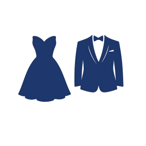 Imagen de un vestido y un smoking elegante para codigo de vestimenta.